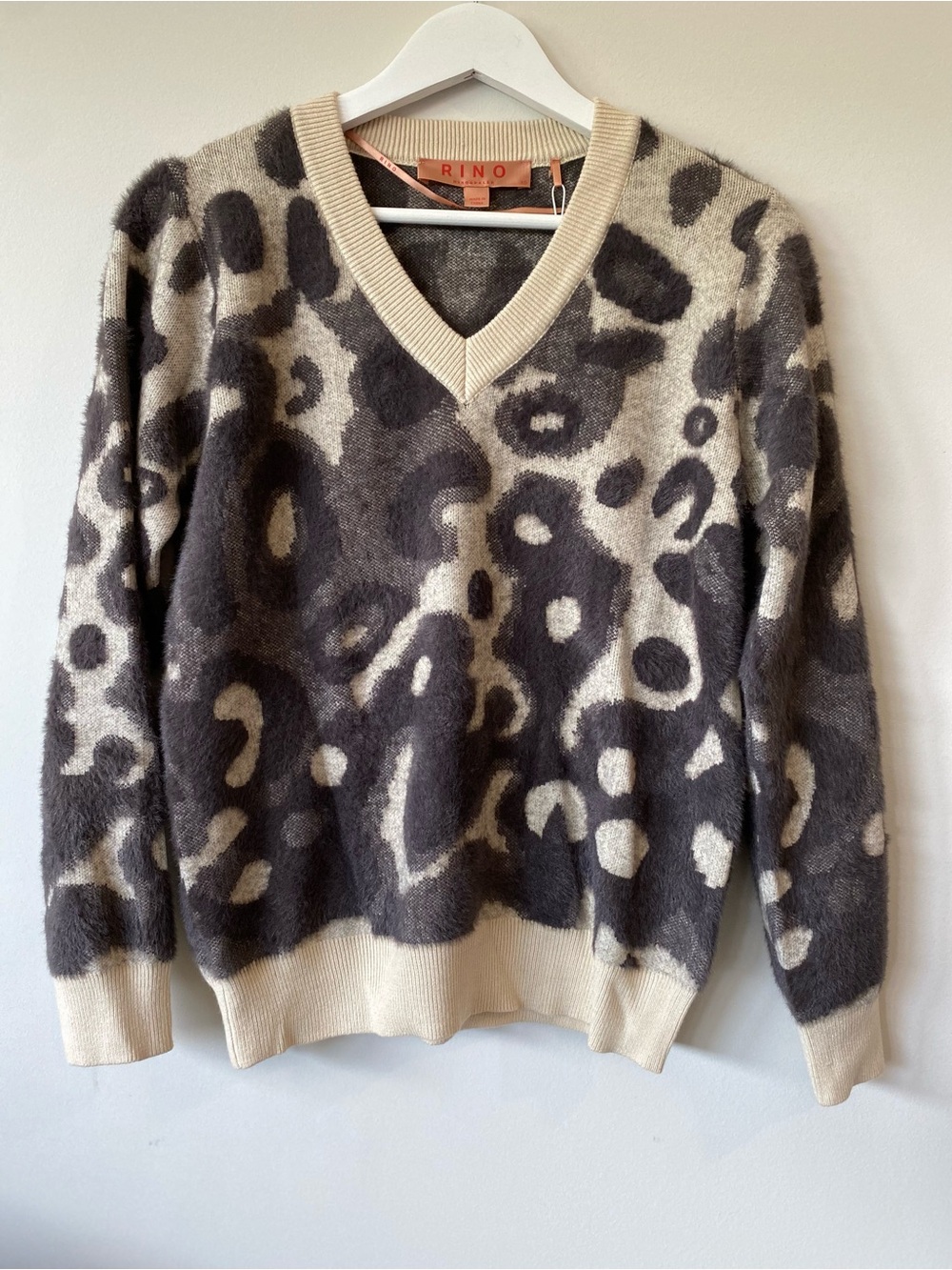 RINO & PELLE V-Neck Animal Print Sweater - Taupe & Charcoal
